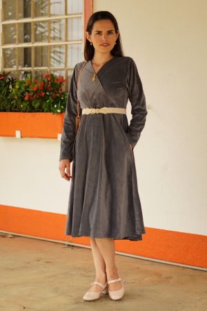 Vestido midi orvalho transpassado chumbo