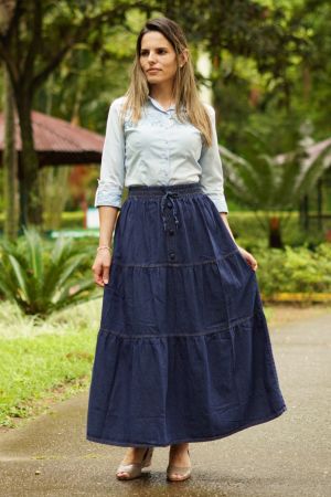 Saia longa três marias jeans escura